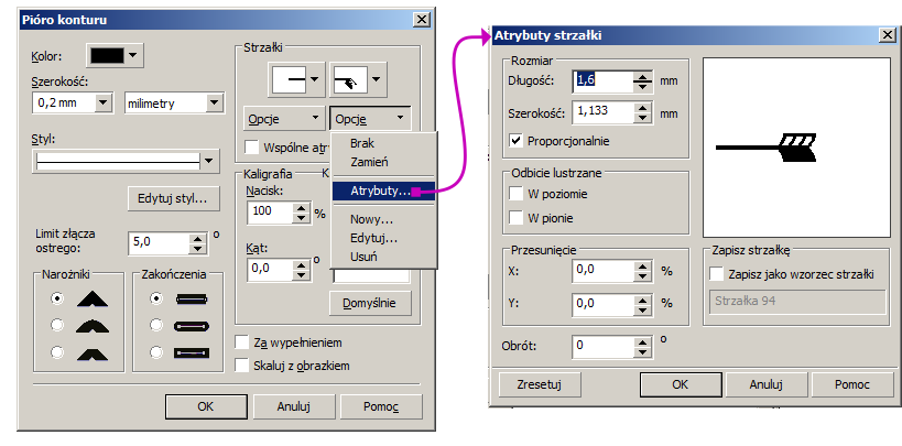 jak nadać wielkość dtrzałce 