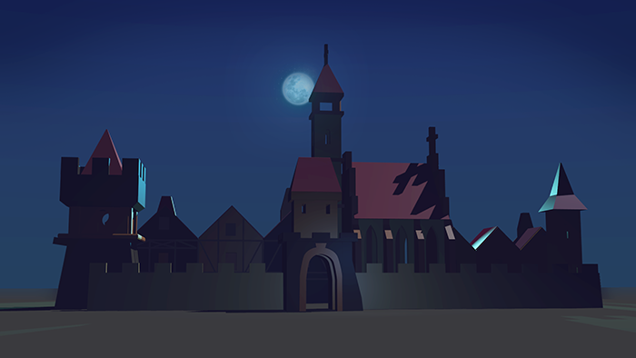 miasto i mury obronne nocą 